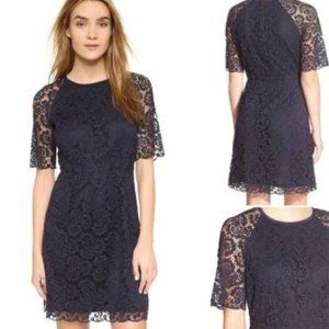 NWT Madewell Magnolia Lace Silk Dress / navy blue